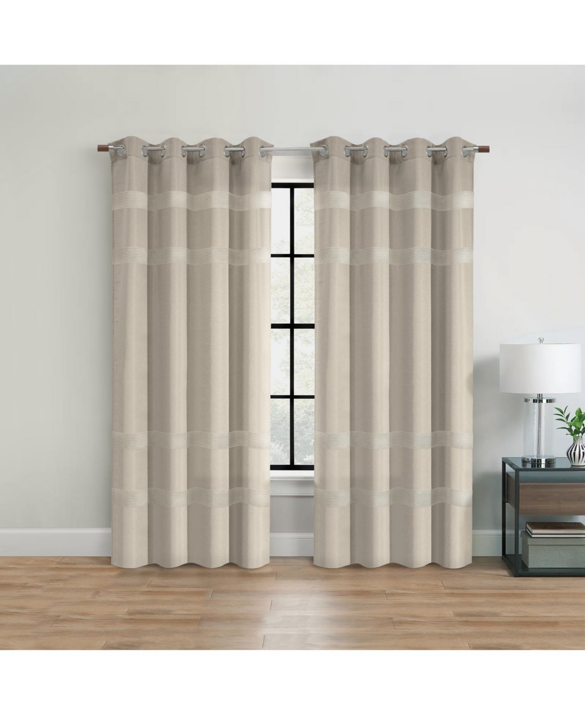 Habitat 100% Polyester Phoebe Light Embroidered Stripe Filtering Grommet Curtain Panel 52" x 108
