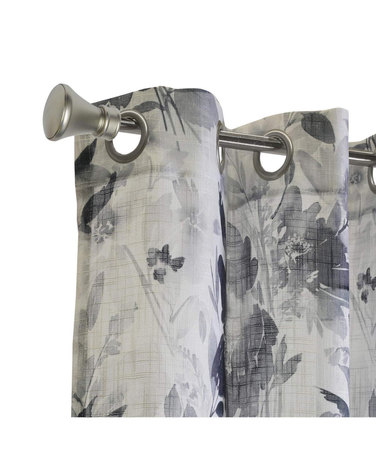 Habitat 100% Polyester Nora Faux Linen Floral Sheer Grommet Curtain Panel 52" x 84" in Steel Blue