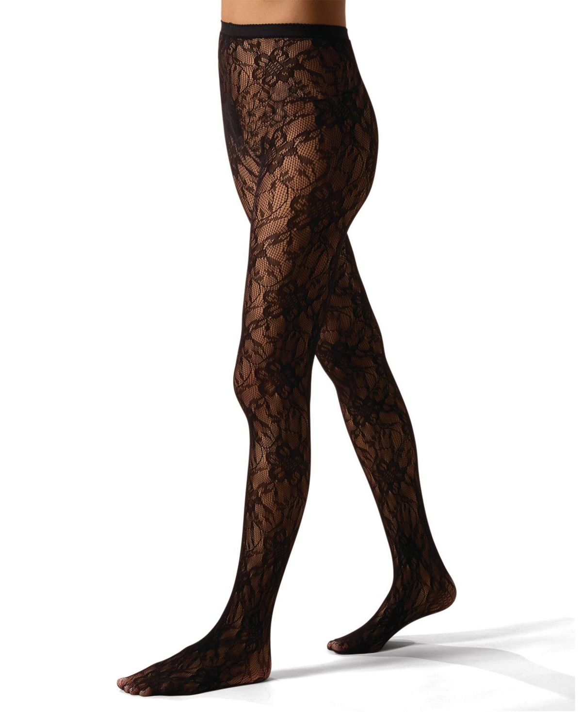 Memoi Women's "blooming Floral" Fashion Net Tights In Black