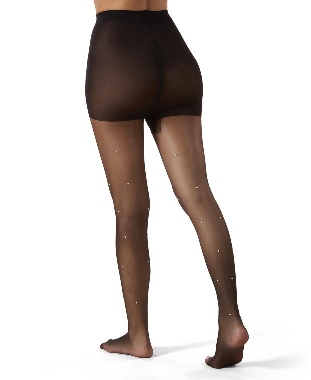 Memoi Women's Sheer All-over Faux Pearl Trimmed Fashion Tights In Black