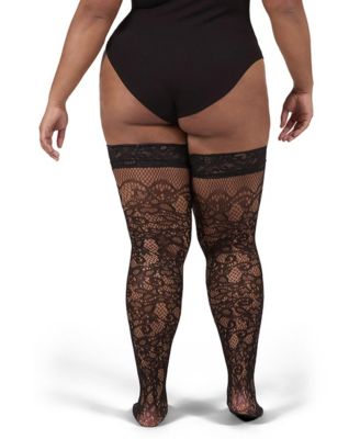 Plus Size Net Swirl-Pattern Thigh High Stockings