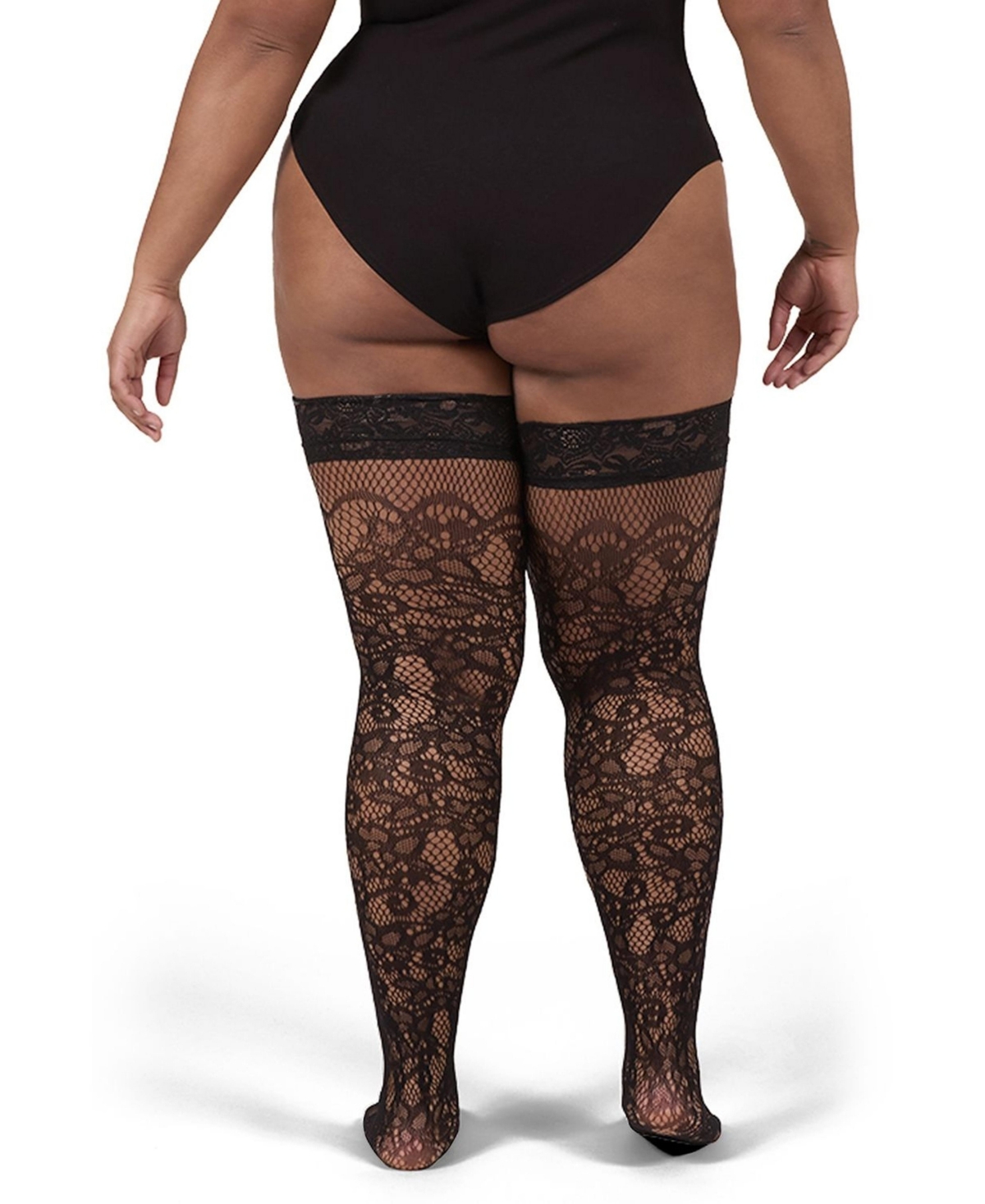 MeMoi Plus Size Net Swirl-Pattern Thigh High Stockings