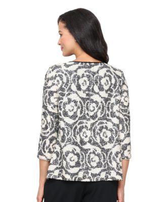 Petite 3/4-Sleeve Patterned Top and Jacket, 2-Piece Set