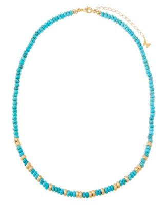 Turquoise Beaded With Gold Accent Choker Necklace