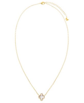 Pave Outlined Gold Plated Four Leaf Clover Necklace