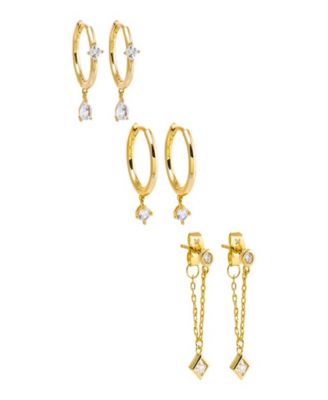 Cubic Zirconia Dangling Gold Plated Drop Earring Combo Set