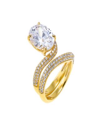 Cubic Zirconia Gold Plated Pave Looped Oval Stone Ring