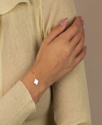 Pave Outlined Gold Plated Four Leaf Clover Bracelet