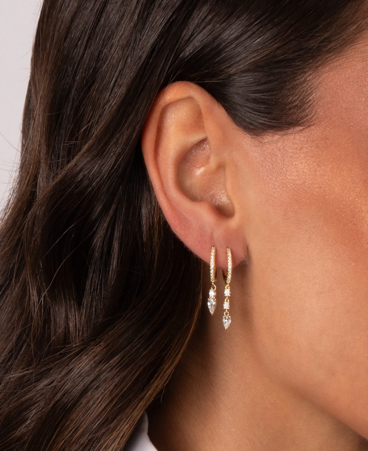 by Adina Eden Triple Stone Gold Plated Dangling Drop Huggie Earrings