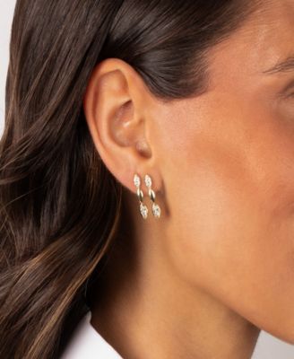 Cubic Zirconia Gold Plated Pave Marquise Stone Drop Stud Earrings