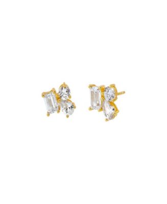 by Adina Eden Cubic Zirconia Gold Plated Multi Shape Cluster Stud ...