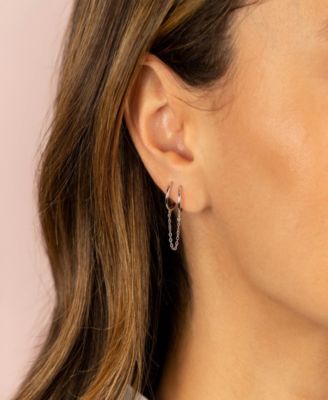 Solid Double Chain Huggie Earring in 14K Gold Plated over Sterling Silver