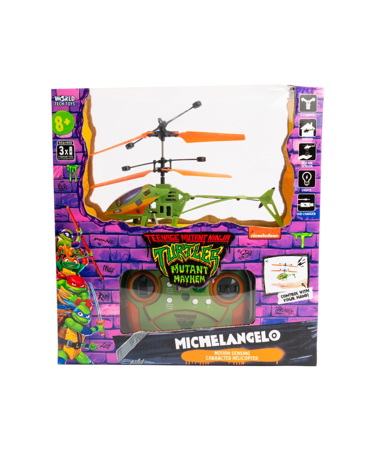 World Tech Toys Teenage Mutant Ninja Turtles Mutant Mayhem Michelangelo 2ch Ir Helicopter In Transparent