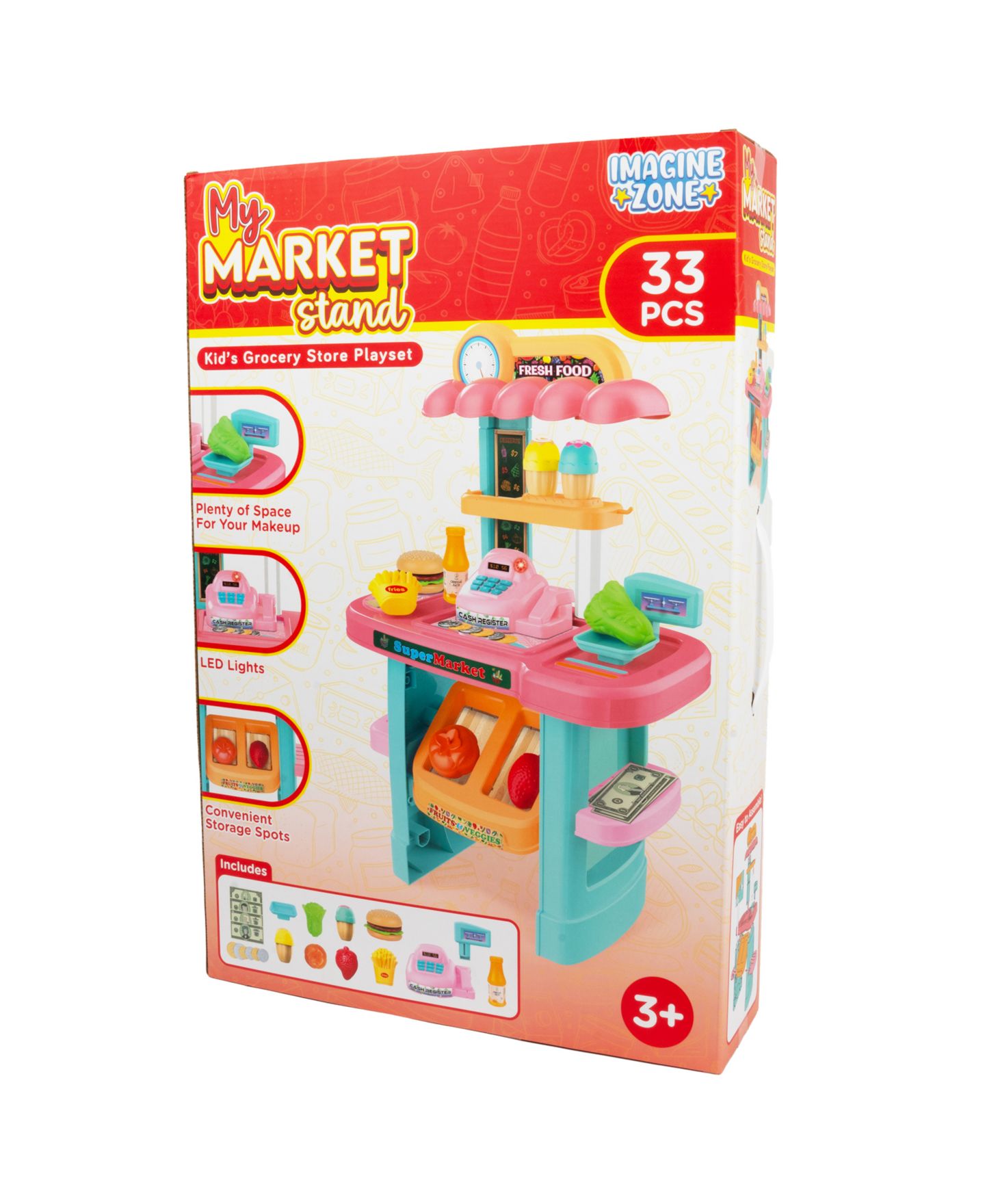 Детский игровой набор World Tech Toys My Market Stand LED Lights and Functional Scale 33-Piece Grocery Store Playset, Ages 3+ — фото 3