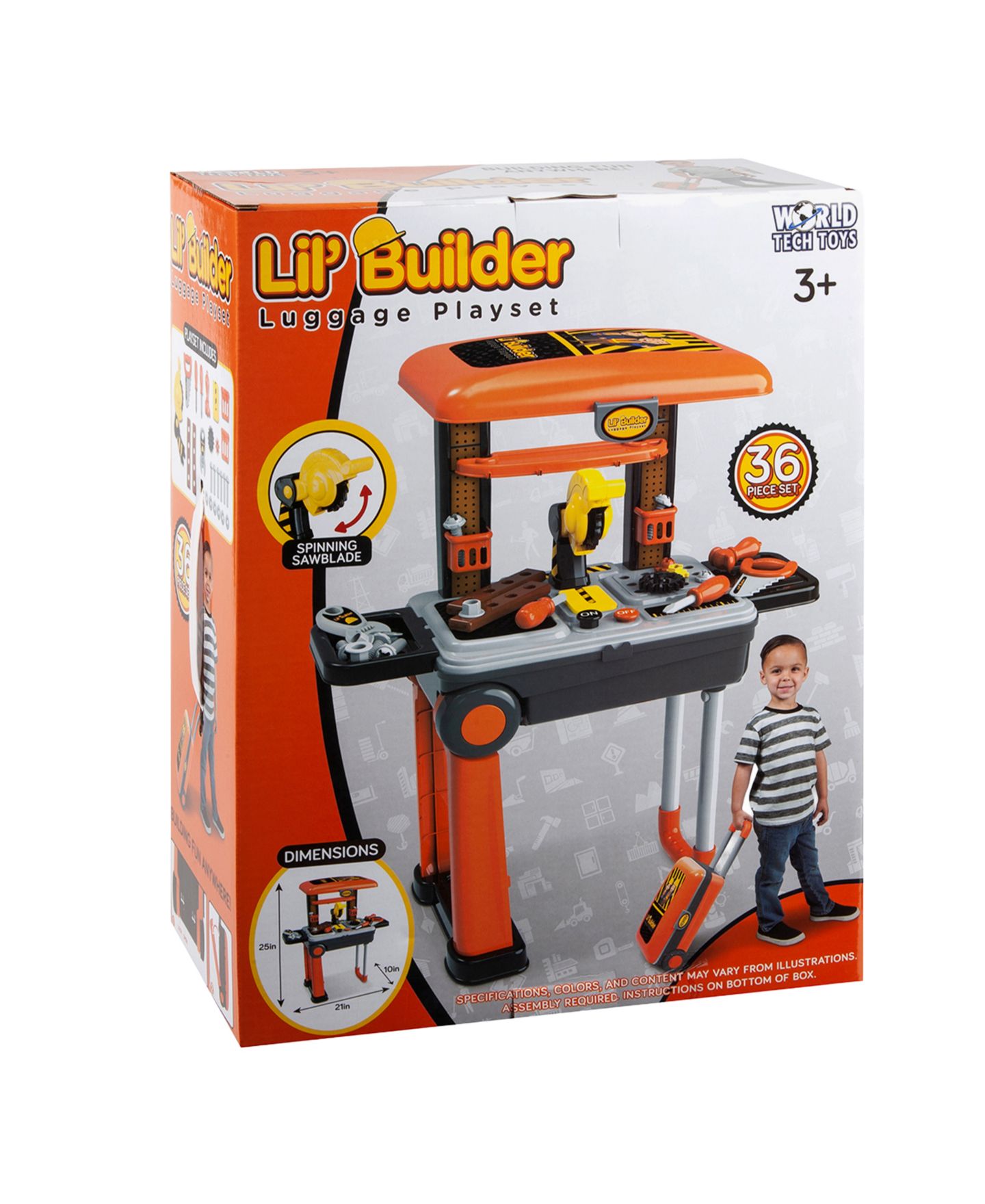 Детский игровой набор World Tech Toys Lil' Builder Rolling Suitcase 36-Piece Playset, Ages 3+ — фото 5