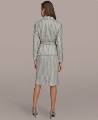 Women's Draped Lapel Collar Belted Sequin Detail Jacket