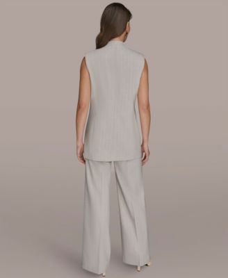 Women's Pinstripe Sleeveless Vest and Wide-Leg Pants