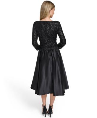 Women's 3/4-Sleeve Surplus Bodice Ruched Waist Dress