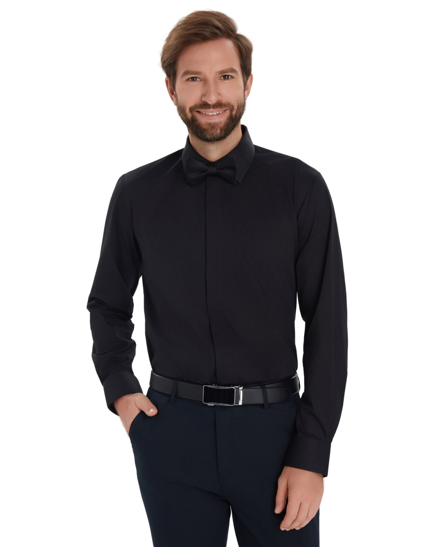Мужская рубашка Alfani Slim-Fit Formal Solid Dress Shirt, цвет: Чёрный — фото 1