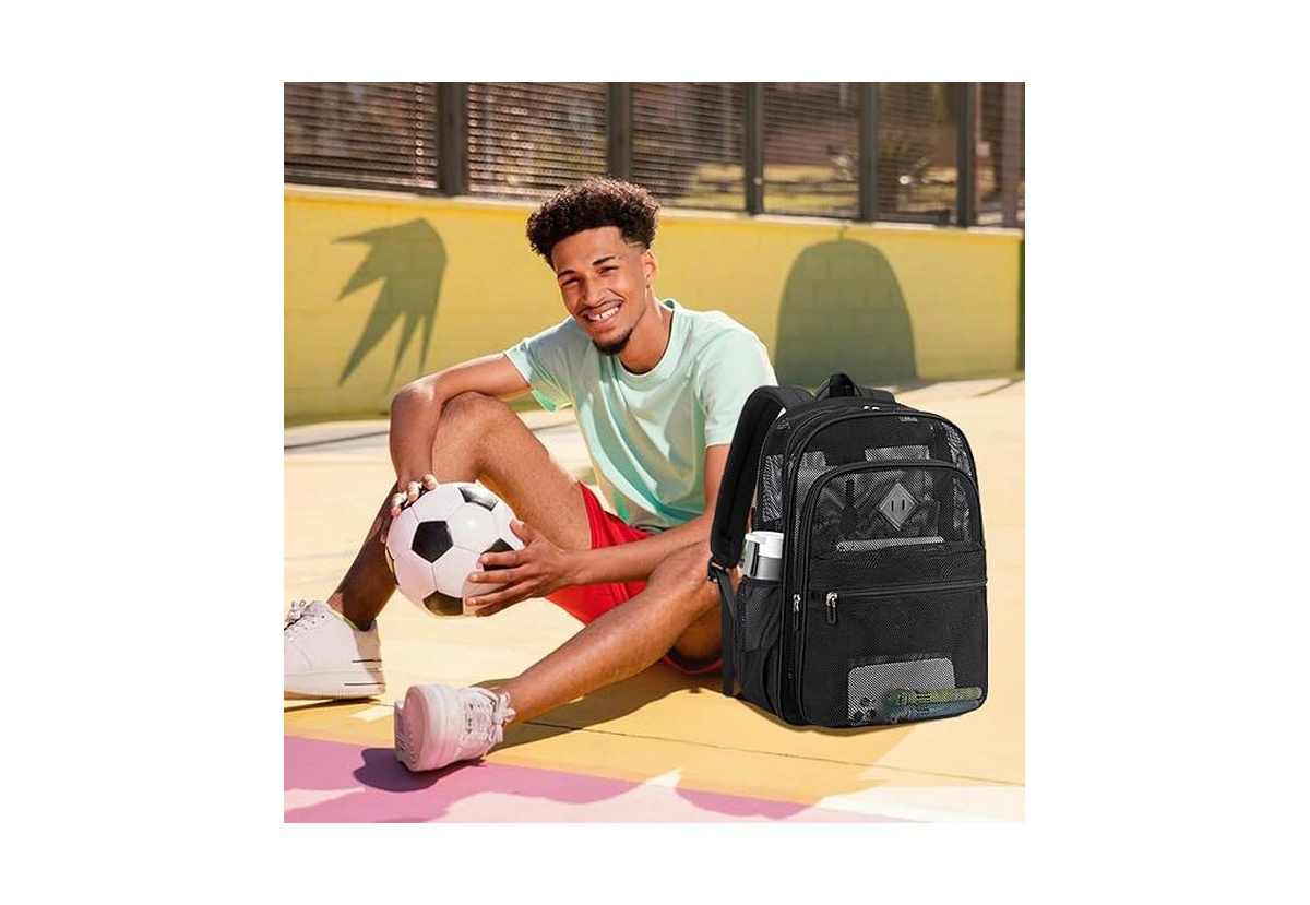 Batfox Mesh Backpack Heavy Duty, See Through School Backpack Transparent Bookbag for Swimming, Beach, Sports, Work