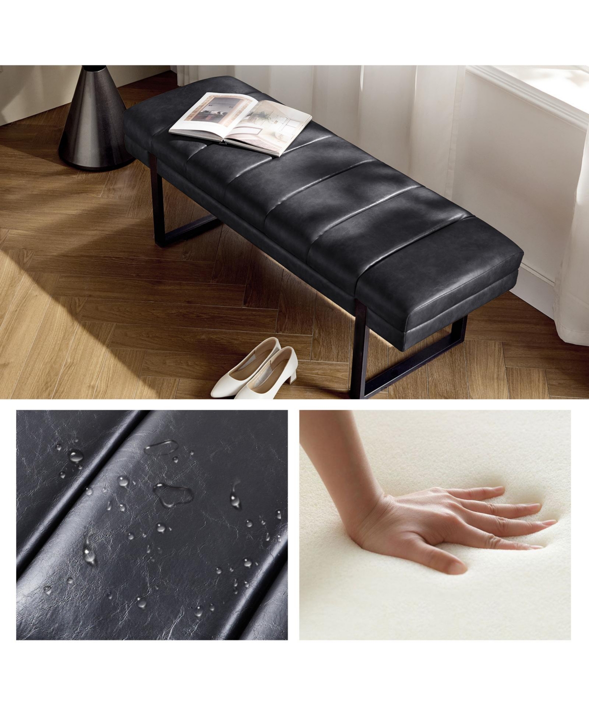 Mid-century Modern Laurens Upholstered Bench with Metal Legs