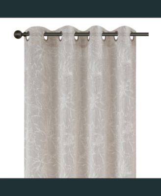 100% Polyester Sheila Light Filtering Faux Linen Floral Grommet Curtain Panel 52" x 84" Taupe
