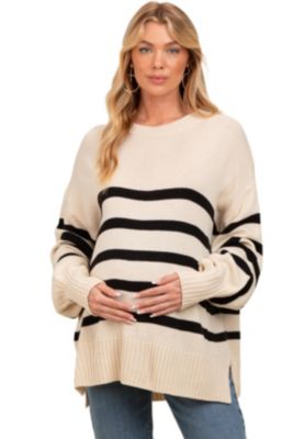 Women's Striped Oversized Side Slit Sweater