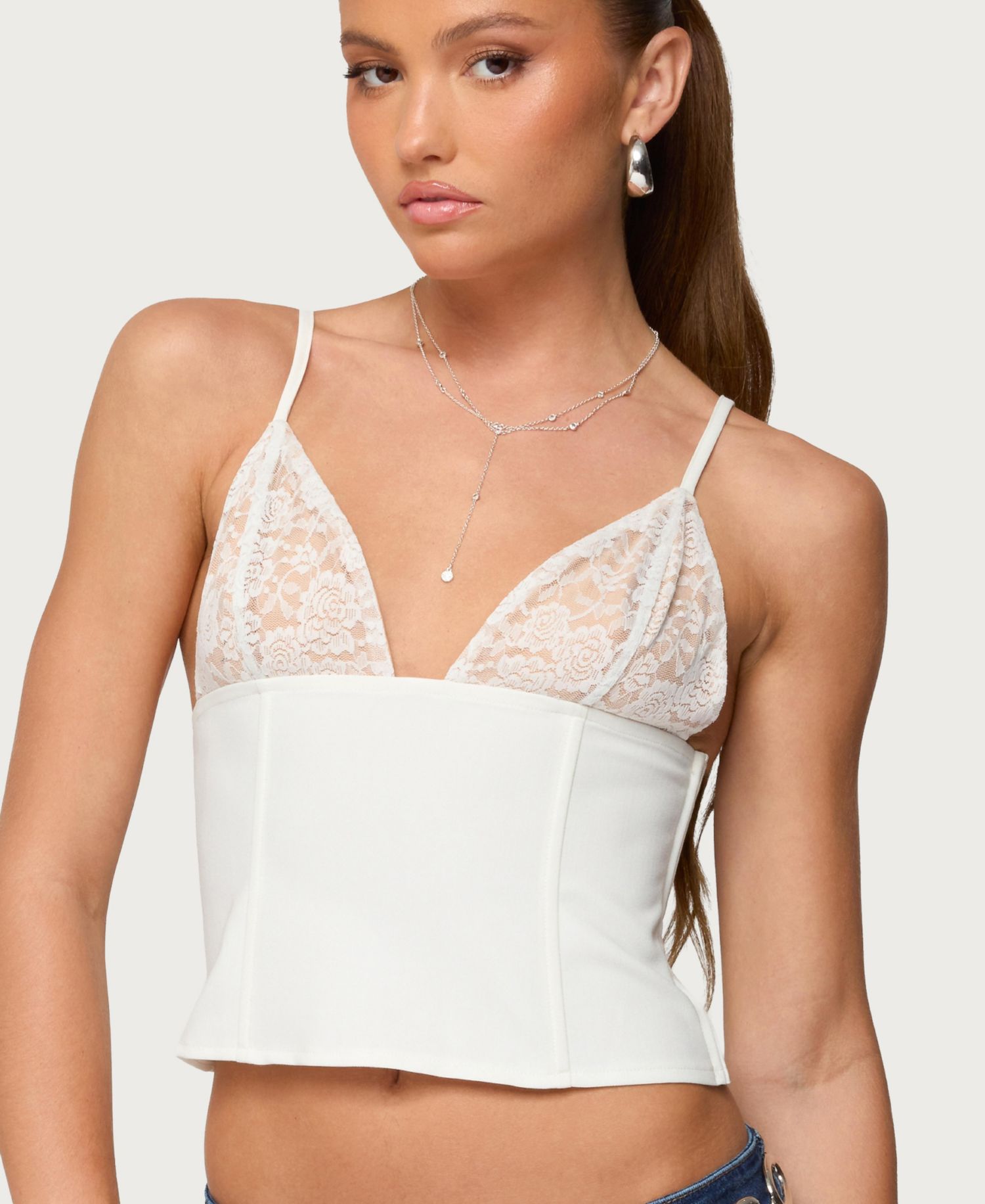 Women's Keesha Lacey Boned V Neck Top