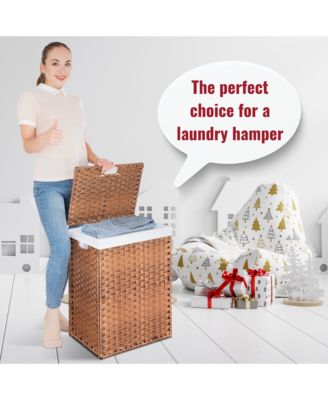 Laundry Hamper With Lid PE Rattan Powder Coating Frame Clothes Hampers with 01 Removable Bags, 100L
