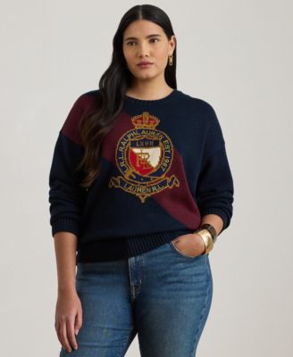 Lauren Ralph Lauren - Plus Size Cotton Crest Long-Sleeve Sweater