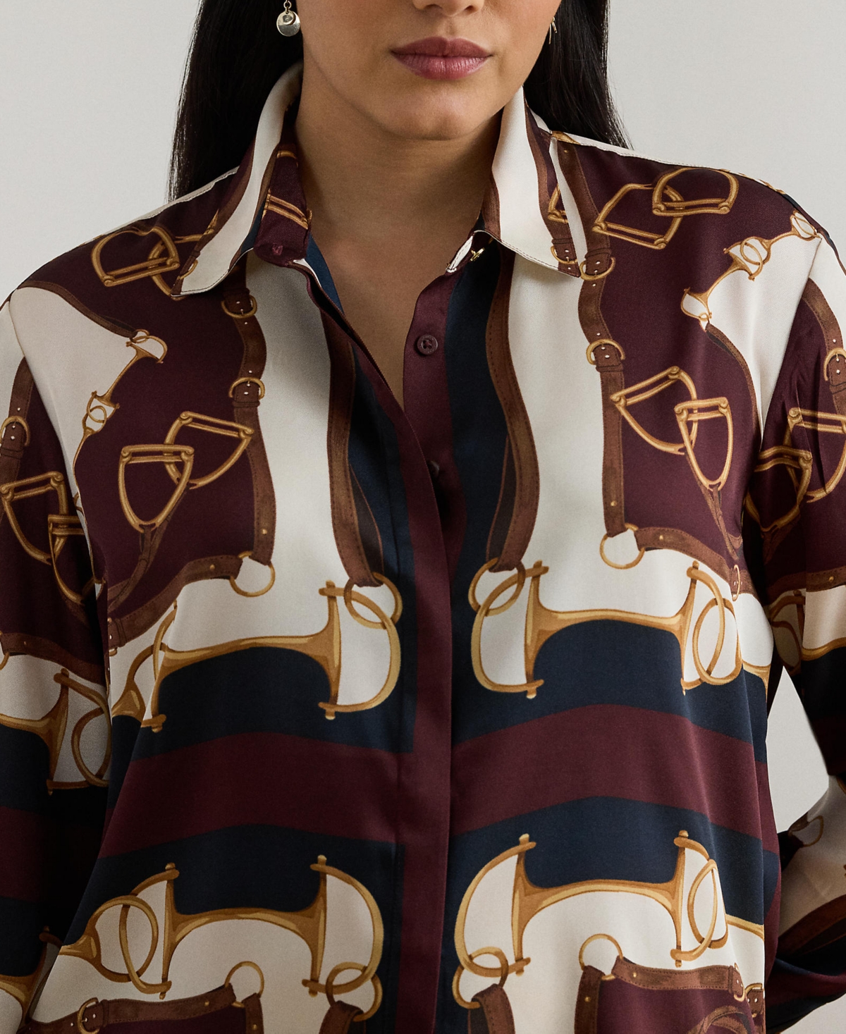 Ralph Lauren Plus Size Equestrian-print Twill Long-sleeve Shirt In Multi