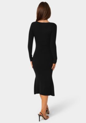 Women's Long Sleeve Scoop Neck Sweater Midi Dress