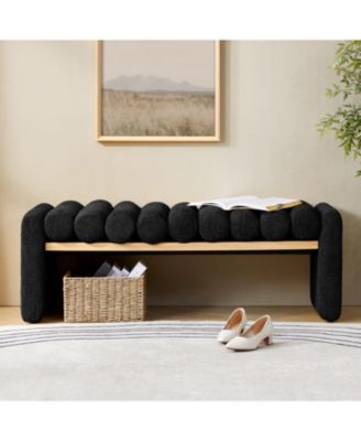 Modern Bench with Solid Wood and Removable Round Bolster Cushions