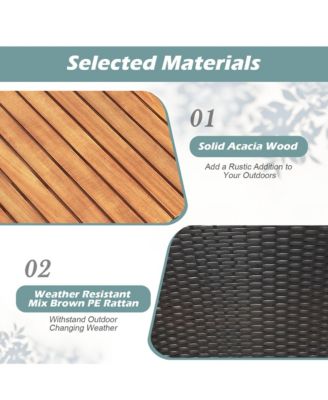 3PCS Patio Furniture Set Conversation Bistro Set w/ Acacia Wood & Cushions Black