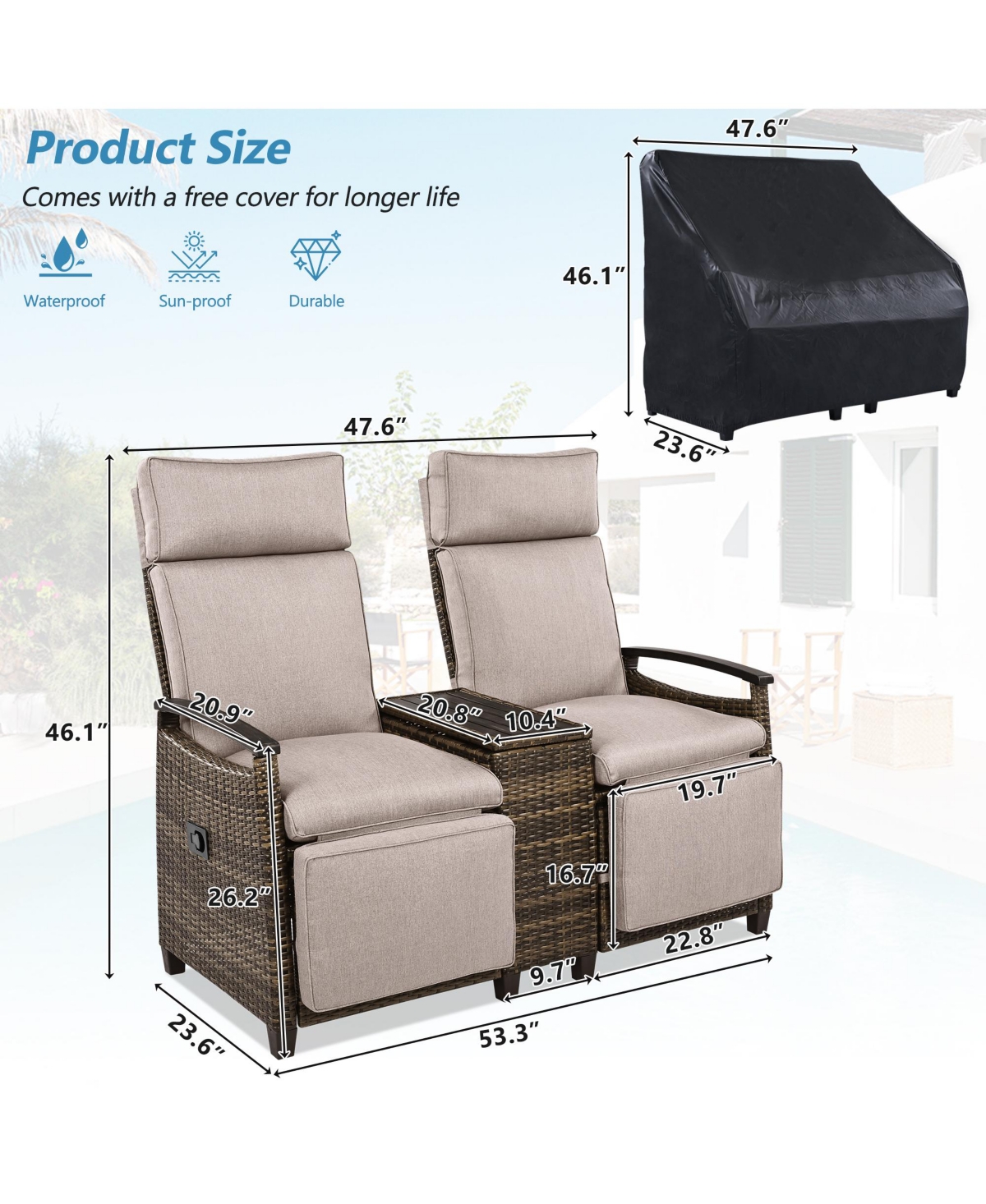 Mondawe Outdoor Patio Rattan Round Daybed with Retractable Canopy and Removable Cushions