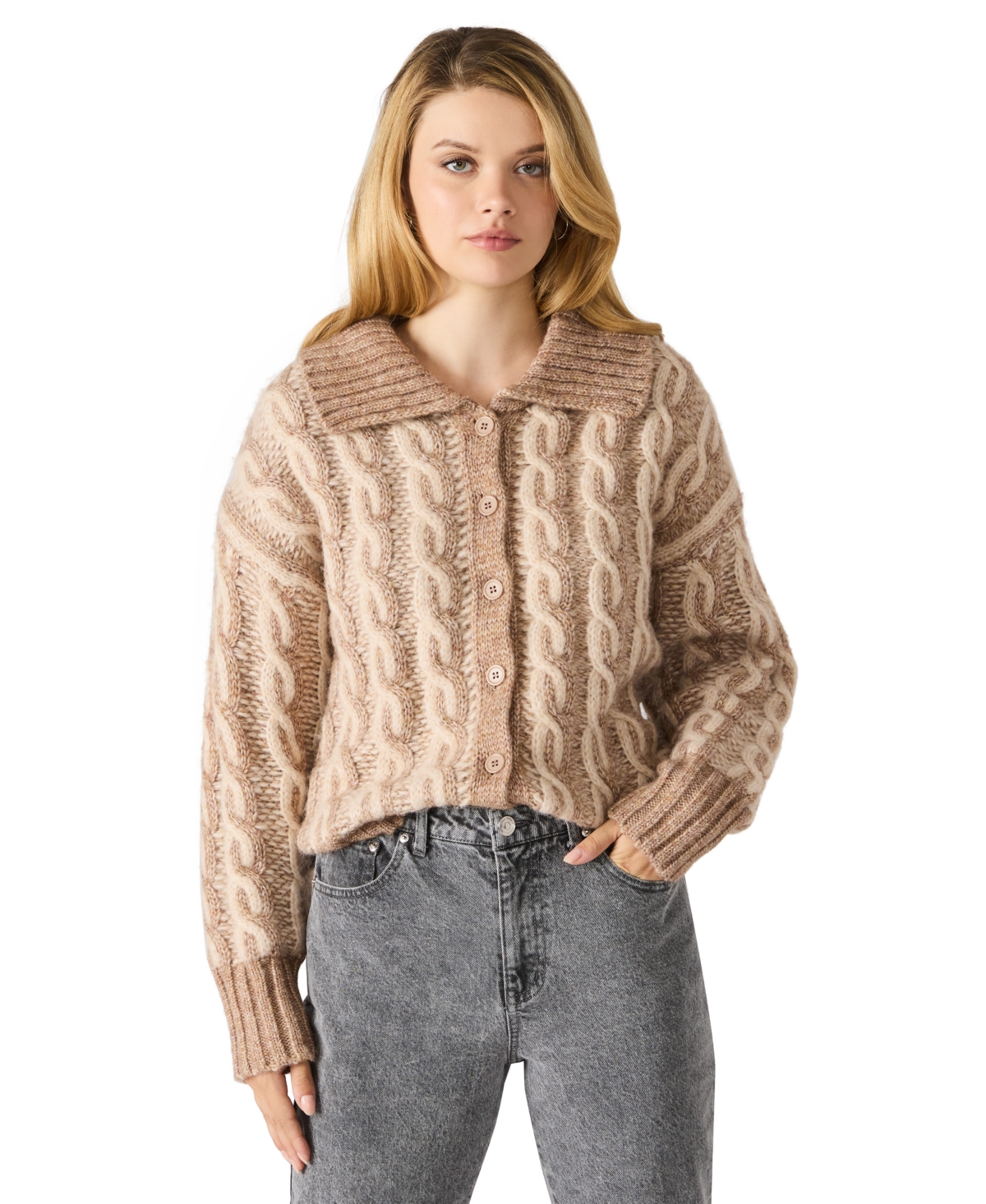 Steve Madden Michaella Cable Cardigan In Brown
