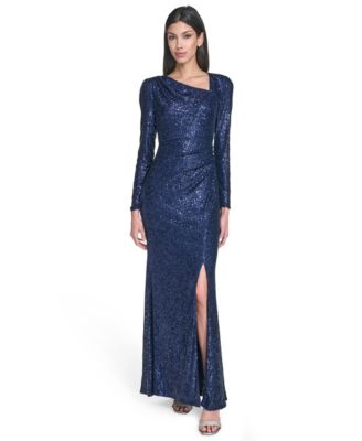 Eliza J - Petite Social Sequin Asymmetrical Neck Dress