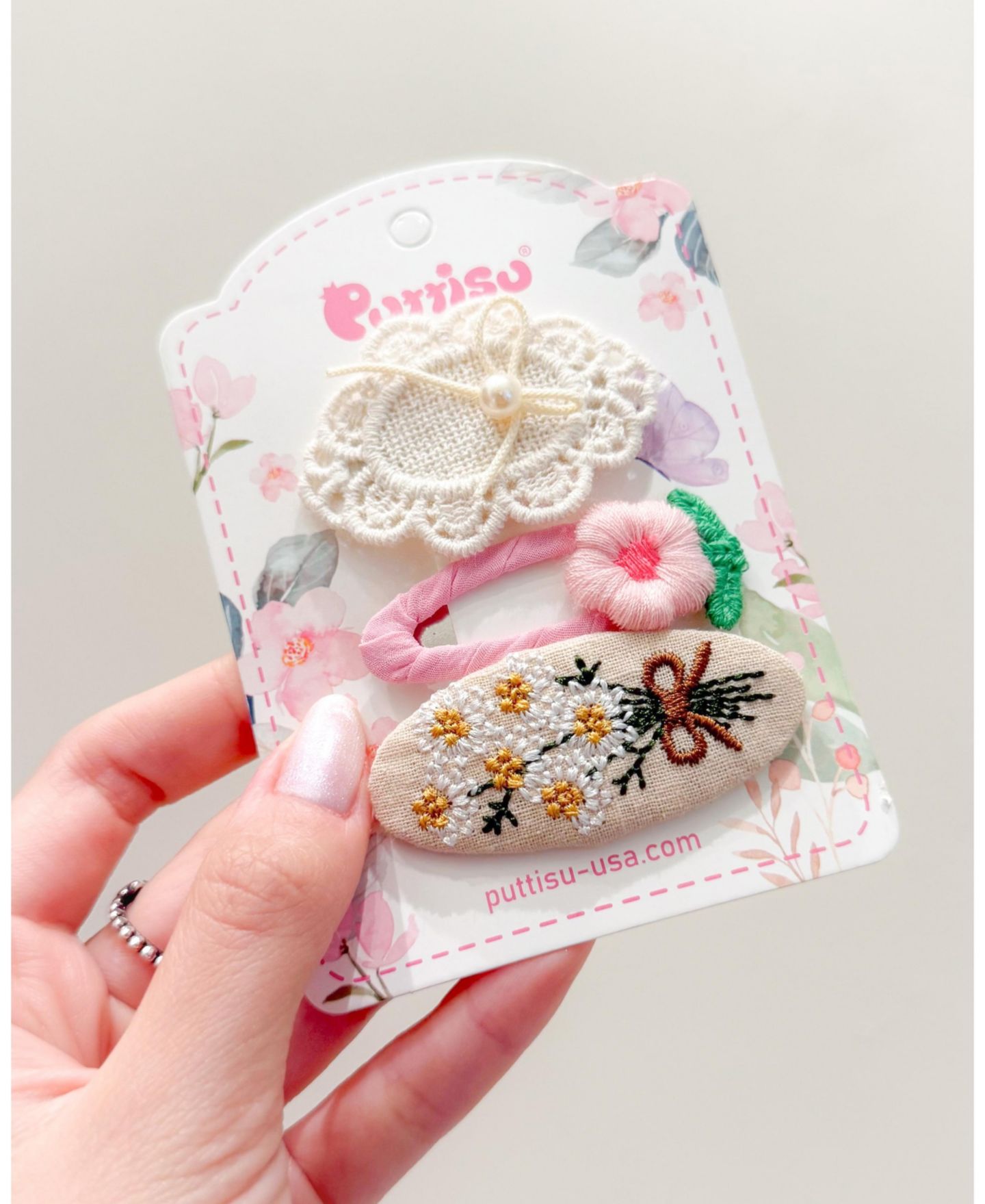 Аксессуары для волос Puttisu 3pc Hair Clip Crochet Meadow Set для девочек, цвет: Розовый — фото 4