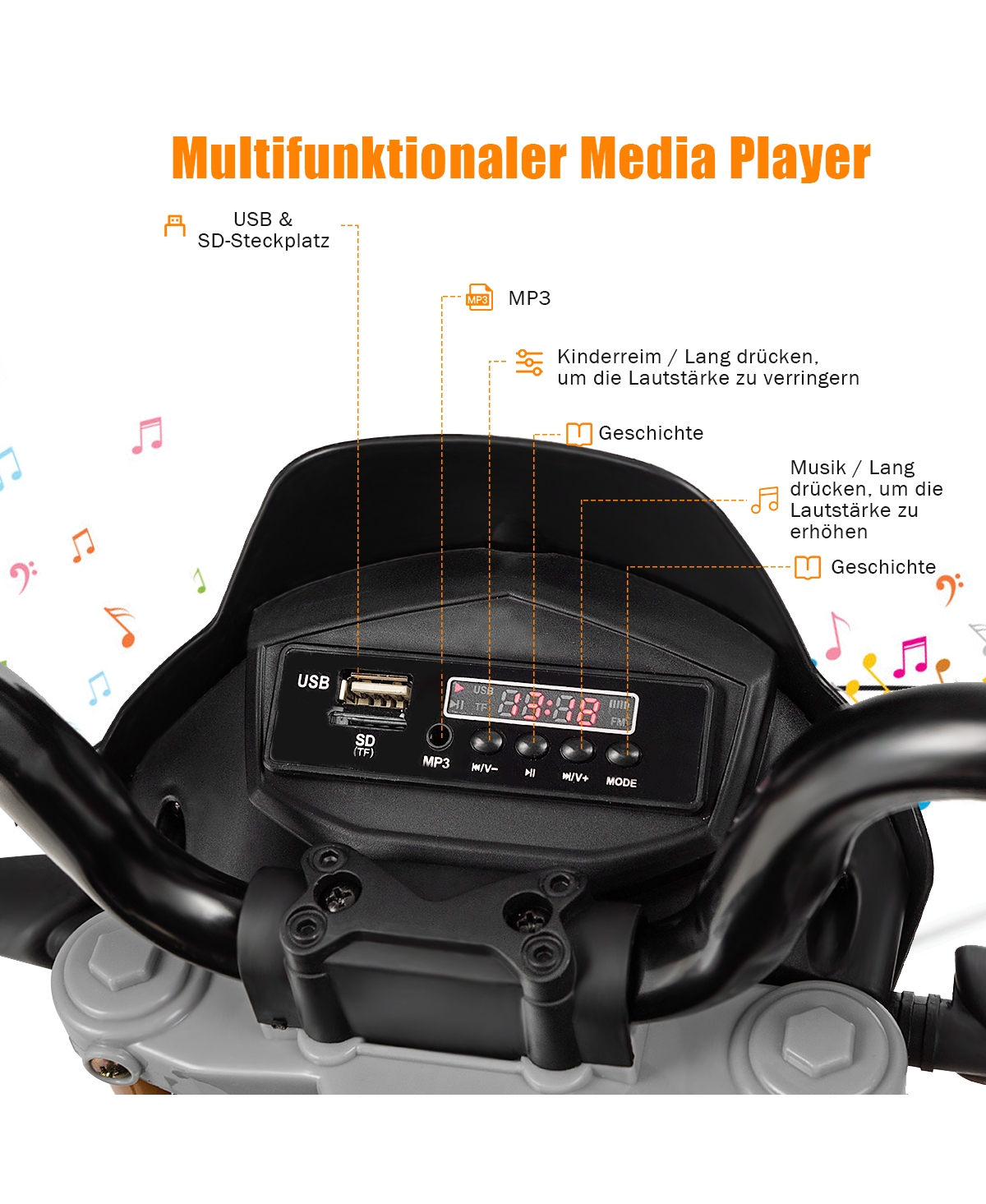 Sugift 12V Kids Ride-On Motorcycle Aprilia Licensed with Sounds and Music