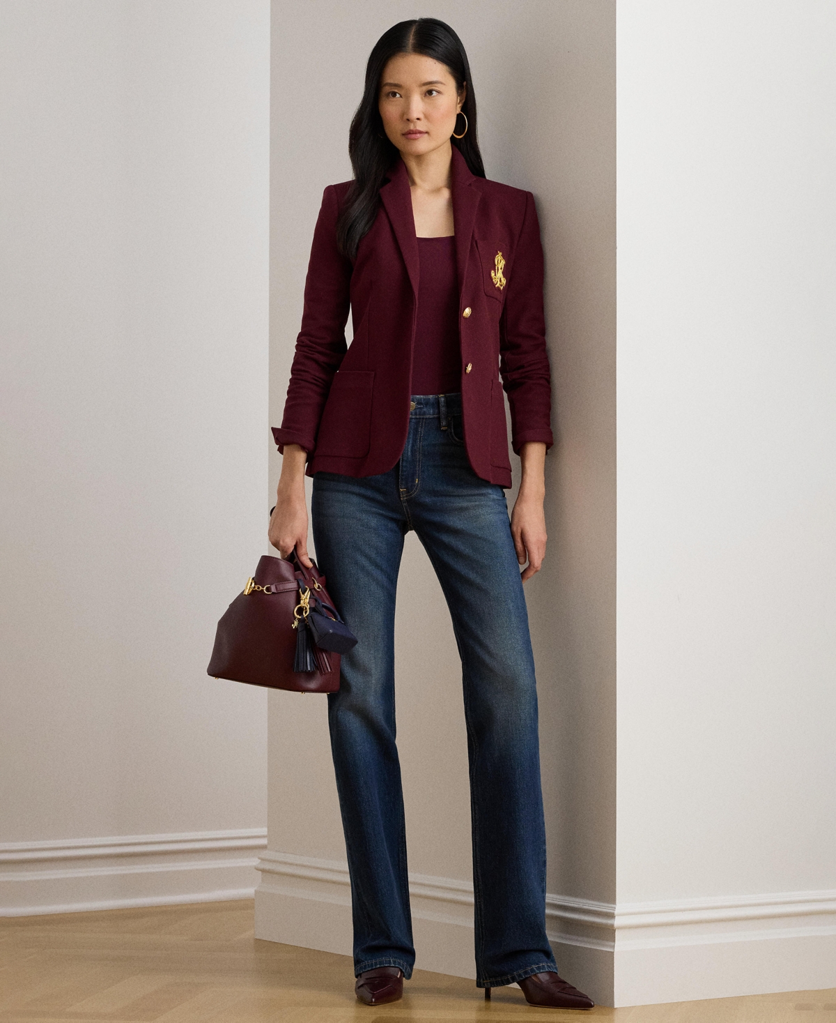 Ralph Lauren Bullion Jacquard Blazer In Burgundy