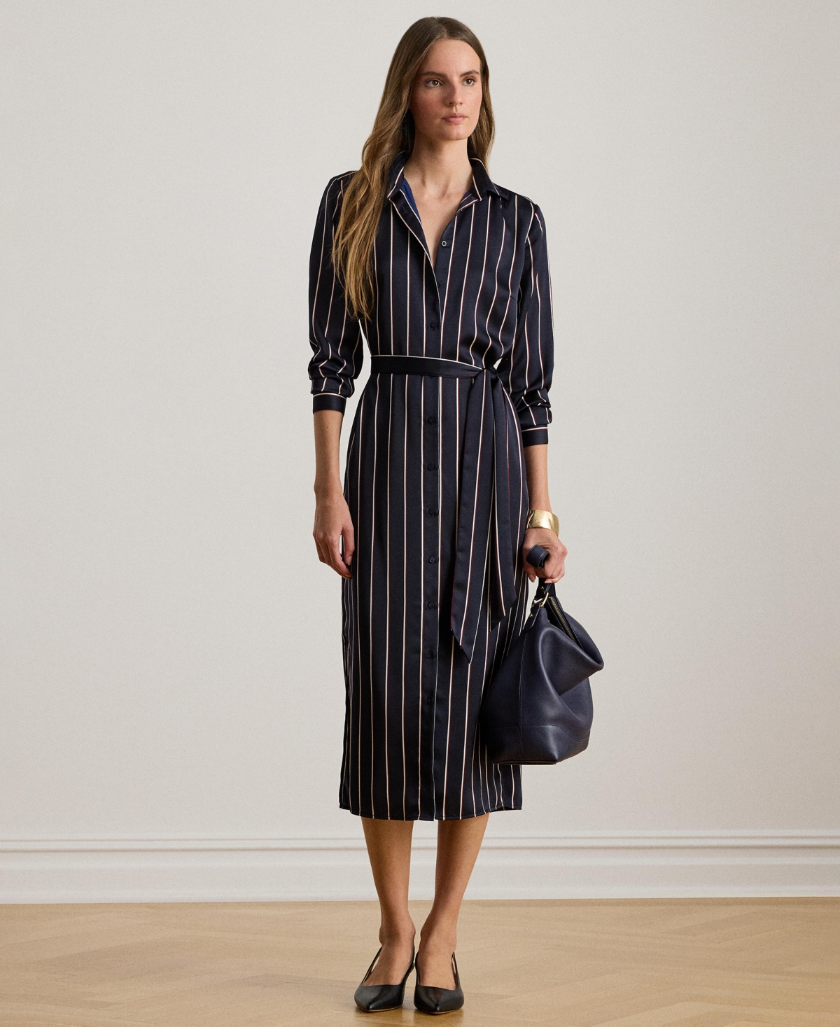 Lauren Ralph Women's Striped Charmeuse Shirt Dress