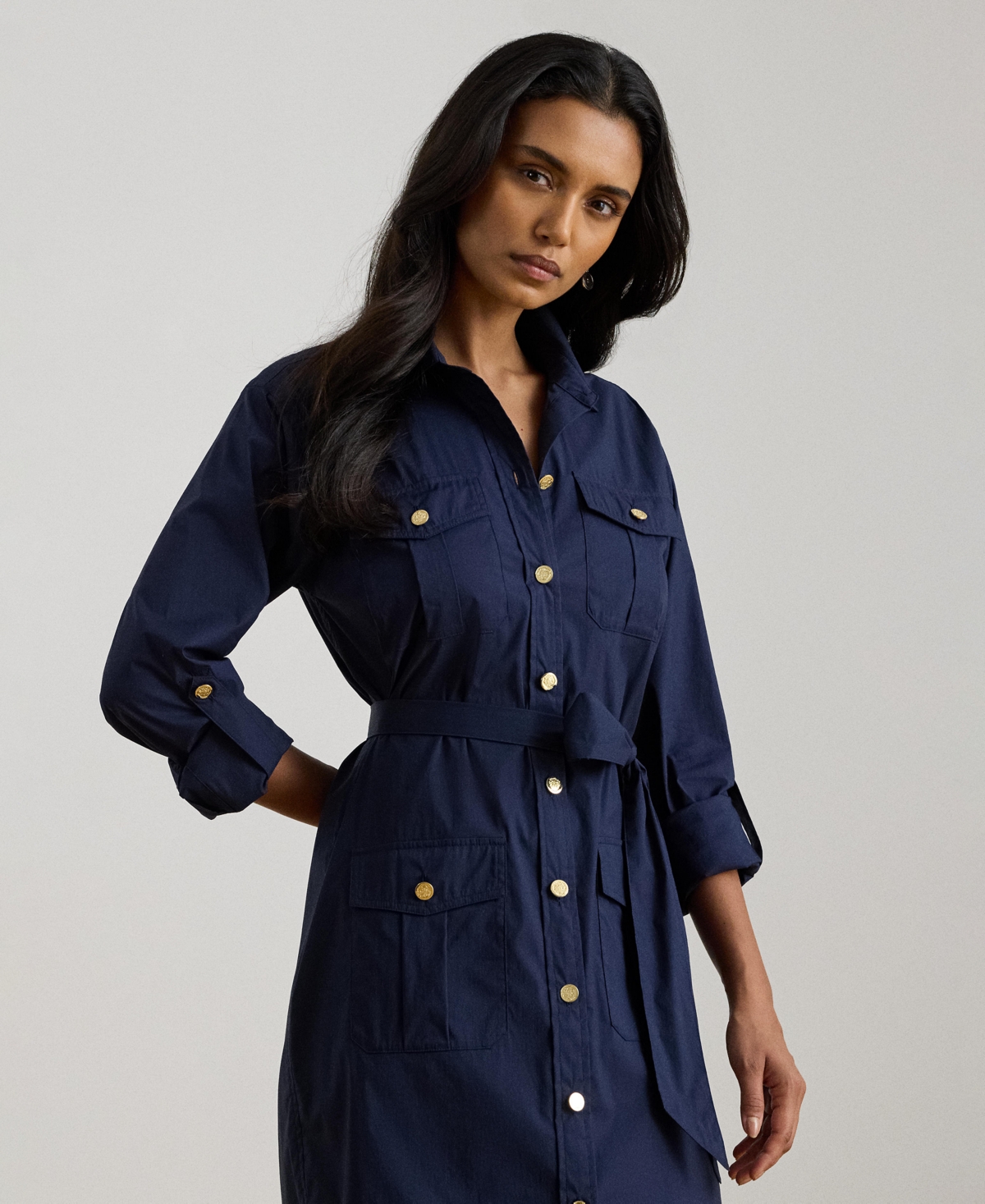 Lauren Ralph Women's Roll-Tab Sleeve Shirt Dress