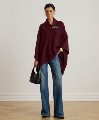 Women's Buckle-Trim Wool-Blend Sweater Poncho