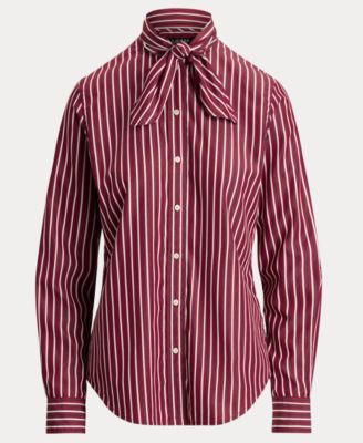 Women's Striped Broadcloth Tie-Neck Shirt