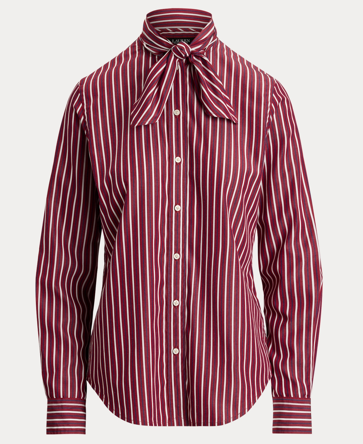 Lauren Ralph Women's Striped Broadcloth Tie-Neck Shirt