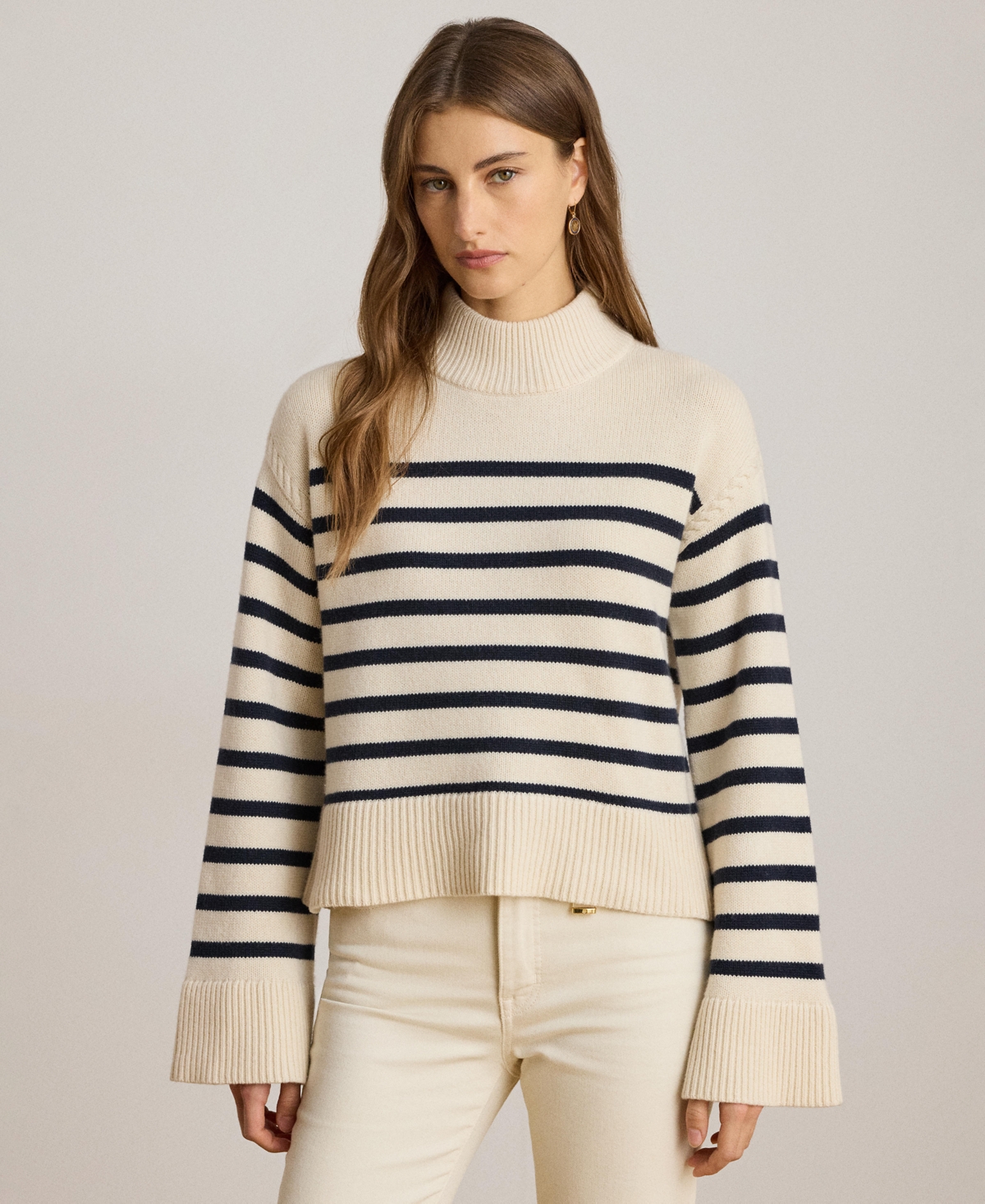 Ralph Lauren Women's Striped Mock Neck Sweater In Neutral
