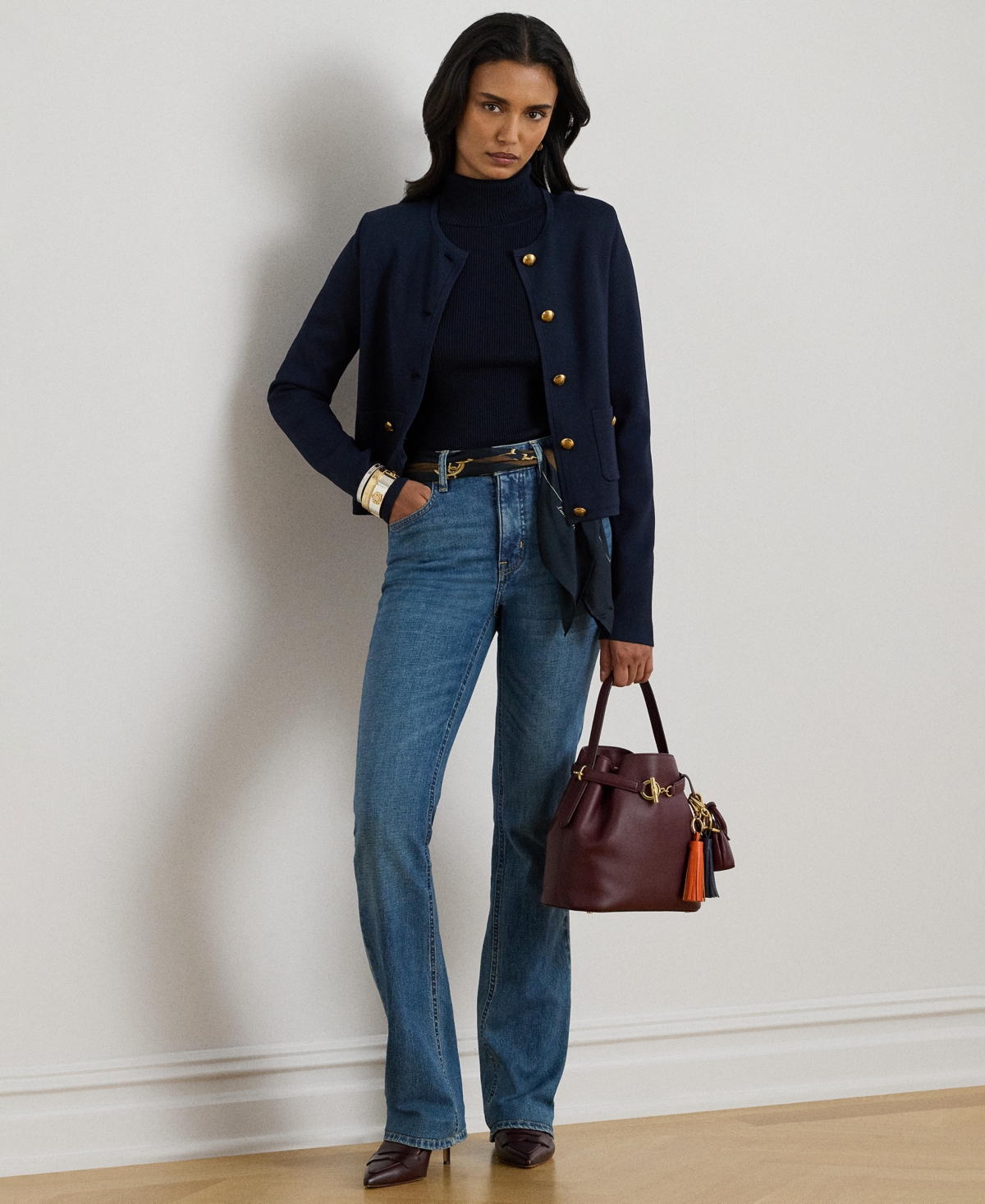 Ralph Lauren Women's Cropped Crewneck Sweater Jacket In Blue