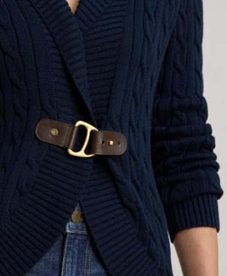 Women's Buckle-Trim Cable Shawl-Collar Cardigan