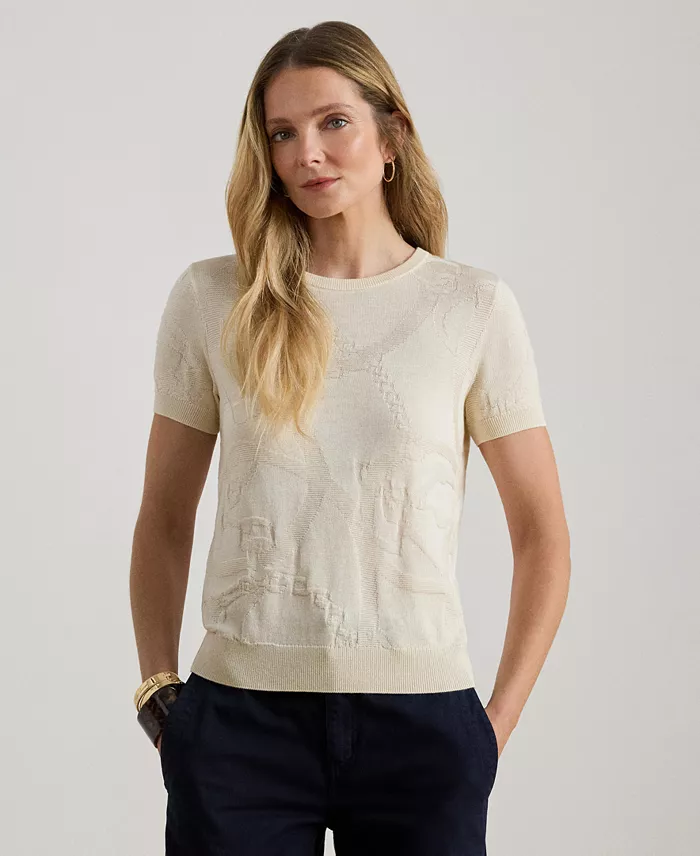 Women's Belting-Motif Short-Sleeve Sweater