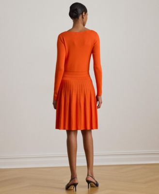 Women's Pleated Fit & Flare Boat Neck Dress